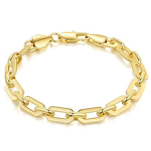Gold Bracelets for Women 14K Gold Chain Bracelet for Womens | Gold Bracelet for Men Unisex Gold Paperclip Link Bracelet Hypoallergenic Chunky Bracelet 6.5"-9" Stackable Jewelry