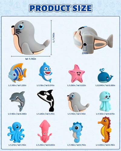 12PCS 3D Sea Creatures Silicone Focal Beads for Pens - color: 3D Sea Creatures
