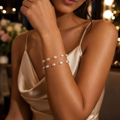 Pearl Bracelets for Women Dainty Baroque Pearl Bracelet White Bridesmaid Bridal Bracelet Wedding Jewelry Gifts for Mother Daughter Matching Outfits - color: B1:pearl bracelet