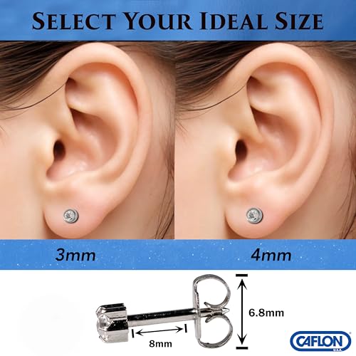 Caflon April Birthstone Stud Earrings - 12 Pairs Clear Crystal Studs, 3/4/5mm | Surgical Steel Starter & Piercing Studs, Sterilized & Individually Sealed | Hypoallergenic Nickel-Safe for Newly Pierced & Sensitive Ears - color: Stainless Steel, size: 4mm