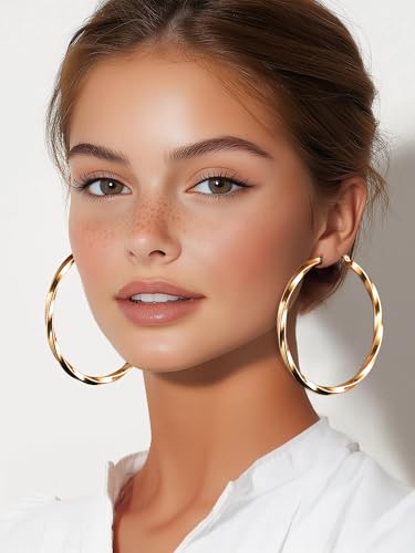 PROSTEEL Chunky Hoop Earrings for Women 14K Gold Plated/Black/Silver | 20/30/40/50/60/70/80mm Stainless Steel Thick Big Round Hoop with Waterproof and Non Tarnish Trendy Jewelry with Gift Box - color: 4. Gold, size: 80MM