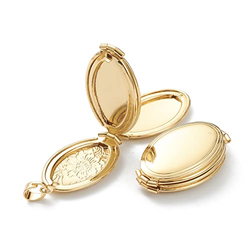 Craftdady 18K Gold Plated Brass Photo Locket Frame Pendants Charms for Necklaces Personalized Jewelry Crafts Making - size: 35x20mm Oval