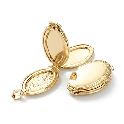 Craftdady 18K Gold Plated Brass Photo Locket Frame Pendants Charms for Necklaces Personalized Jewelry Crafts Making - size: 35x20mm Oval