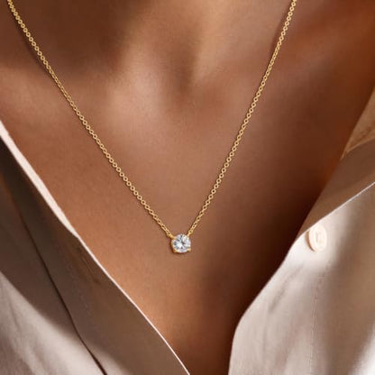 Gold Silver Necklace for Women, Dainty Cubic Zirconia Pendant | Teardrop CZ Charm, 14K Gold/Sterling Silver Plated, Adjustable Chain, Hypoallergenic & Waterproof Jewelry, Cute Trendy Gift - color: Gold-Solitaire cz