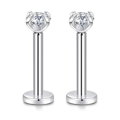 GAGABODY G23 Titanium 16G 6/8/10mm Clear CZ/Opal Internally Threaded Labret Monroe Lip Studs 6mm Helix Cartilage Tragus Earring Piercing - color: 16G-2Pcs - Length:8mm CZ:4mm