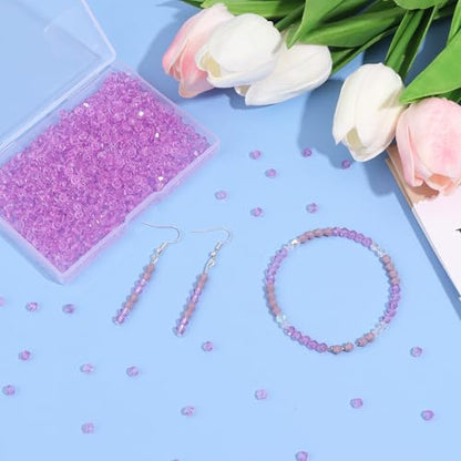 1000Pcs 4mm Faceted Crystal Glass Bicone Beads Loose Bead for DIY Bracelet Necklace Earring Keychain Jewelry Making,Amethyst - color: Amethyst