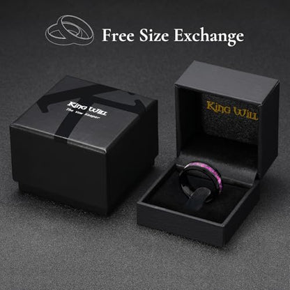 King Will Mens Wedding Band with Foils Inlay, Black/Silver/Gold | Black, 6mm/8mm, Beveled Edge, Comfort Fit, Glowstone Ring, Everyday Wear - color: Black&Purple-8mm