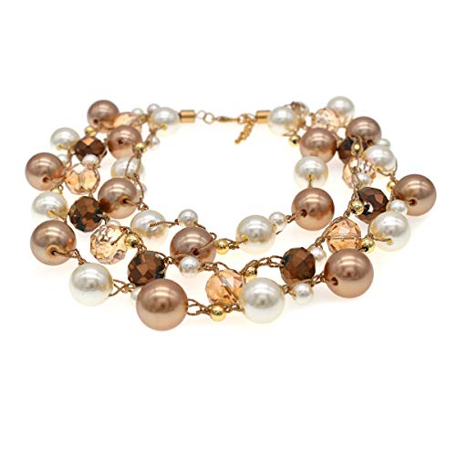 utop JNF Hand made Pearl Statement Necklace for Women Rhinestone Multilayer Crystal Necklaces Chunky Pearl Necklace Large Pearl Necklace and Earrings Set for Mother Mom's gift - color: champagne pearl necklace 3layers