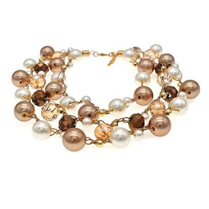 utop JNF Hand made Pearl Statement Necklace for Women Rhinestone Multilayer Crystal Necklaces Chunky Pearl Necklace Large Pearl Necklace and Earrings Set for Mother Mom's gift - color: champagne pearl necklace 3layers