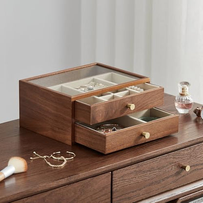 Black Walnut Wooden Jewelry Box for Women, 2 Layer | Large Jewelry Organizer Box, For Necklaces, Watch, Ring, Earring Storage, Ideal Gift - style: 2 Layer B