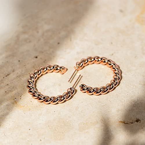 PAVOI 14K Gold Plated Twisted Rope Round Hoop Earrings - color: Rose Gold, size: 25 MM