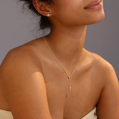 Gold Necklace for Women, Dainty Long Necklace 14k Gold Plated Lariat Long Necklaces for Women Trendy Simple Statement Drop Necklace Fashion Body Chain Prom Jewelry Gold Accessories - color: 6-Gold