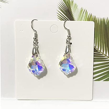 Unique Sparkly Multi-color Crystal Teardrop Dangle Drop Earrings Rainbow Crystal Geometry Earrings for Women Statement Chic Charm Jewelry Gifts - color: Colorful white