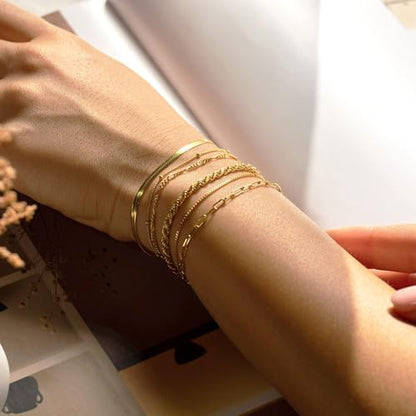 NECOCY Gold Bracelets Sets for Women Waterproof | Non Tarnish Gold Plated Cuban Paperclip Link Chain Stackable，Trendy Jewelry Accessories Gifts for Women - style: 6Pcs BRACELET SET-01