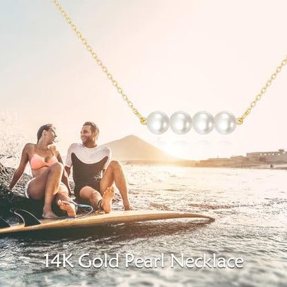 KECHO 14K Real Gold Beads Pendant Necklace Solid Yellow Gold Jewelry Anniversary Birthday Gifts for Women - color: White Pearl 4