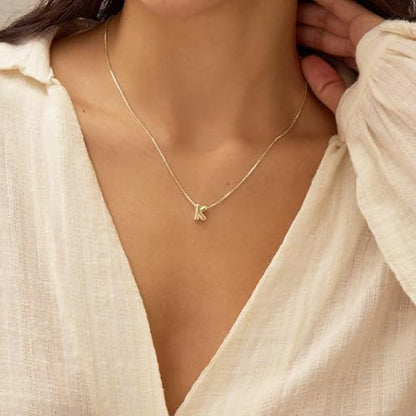 14K Gold Plated Bubble Letter Necklace, Tarnish Free and Waterproof Dainty Initial Necklace for Women, Trendy Personalized Gold Jewelry Gift for Her - color: Gold, style: K