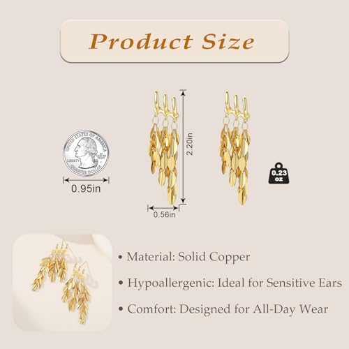 Sylph 14K 18K Gold Plated Chandelier Earrings for Women, Long Tassel Earring Huggie, Silver Leaf Dangle Drop Earrings, Dainty Bohemian Jewelry Gifts for Wedding Everyday Wear - color: B-Short Chandelier Earrings