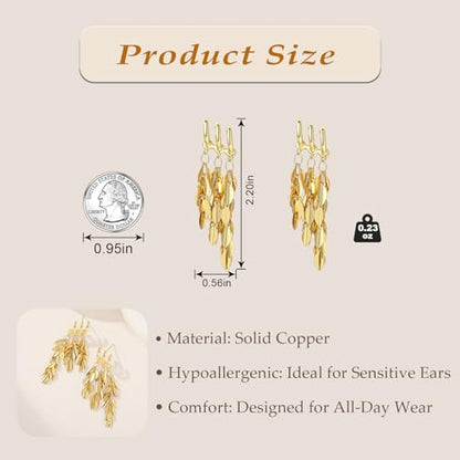 Sylph 14K 18K Gold Plated Chandelier Earrings for Women, Long Tassel Earring Huggie, Silver Leaf Dangle Drop Earrings, Dainty Bohemian Jewelry Gifts for Wedding Everyday Wear - color: B-Short Chandelier Earrings