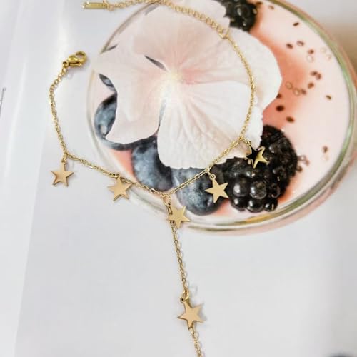Y2k Stars Tassel Charm Hand Chain Bracelets for Women Dainty Polished Minimalist Link Ring Bracelet Stackable Stainless Steel Adjustable Chain Non Tarnish Fashion Jewelry Gifts - color: Gold