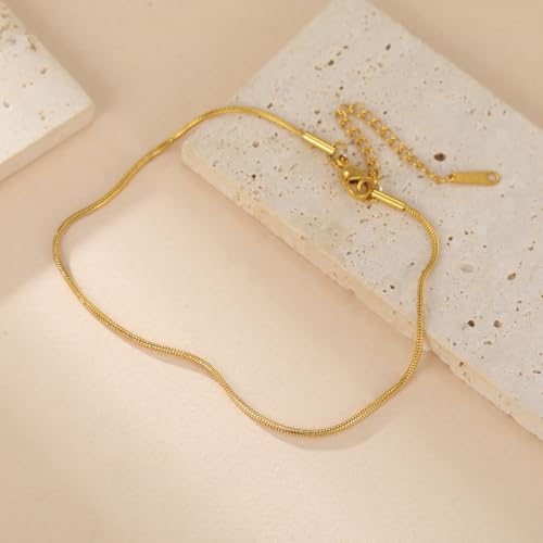 Amaxer Adjustable Minimalist Stainless Steel Snake Chain Anklet for Beach Vacation & Summer Jewelry 0.06in Width