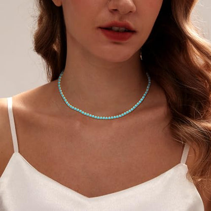 Luxval Tennis Necklace 14K Gold Plated Rhinestone Butterfly Choker Necklaces for women Dainty Zirconia Cut Faux Diamond chain 3mm - color: Gold-Turquoise tennis