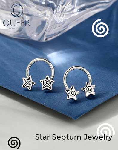 OUFER Septum Rings 16g Septum Jewelry Star Daith Earrings Gothic Tragus Helix Piercing Jewelry for Women Men - color: Steel