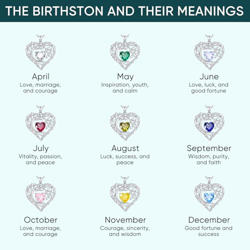 Gamtic Tree of Life Birthstone Pendant Necklace - Heart Cubic Zirconia Diamond Necklace Birth Month Necklaces Birthday Gift for Her Wife Mom Daughter Grandma Girlfriend Anniversary Jewelry Gift - style: April