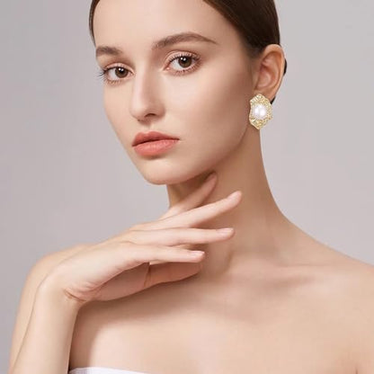 FANZE 2 Pairs Matte Gold Sliver Clip on Earrings for Women No Piercing | No Piercing Button Earring Comfortable Fashion Jewelry Gift - color: Set-13