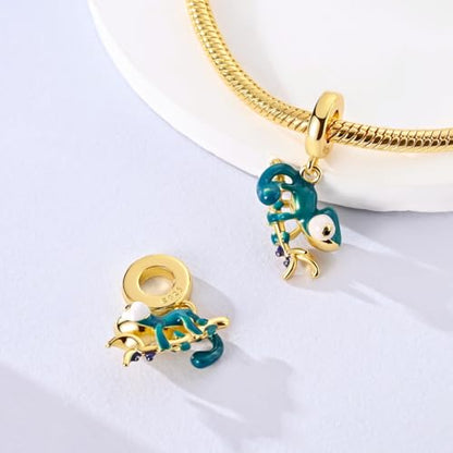 14K Gold Plated Charms for Bracelets Necklace Star Moon Cross Beads Woman | 925 Sterling Silver Charms Butterfly Cute Cat Dog Evil Eye Lucky Bracelet Beads Aesthetic Peandant Jewelry Gift for Mom - color: gold chameleon