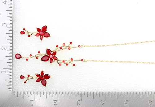 Faship Gorgeous CZ Crystal Floral Necklace Earrings Set - color: Red / 14K gold plated