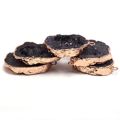LE SKY natural stone pendant, irregular plated gold edge crystal agate stone pendant for jewelry making DIY necklace charms 25X30-35X45mm (2 Pcs) - color: black