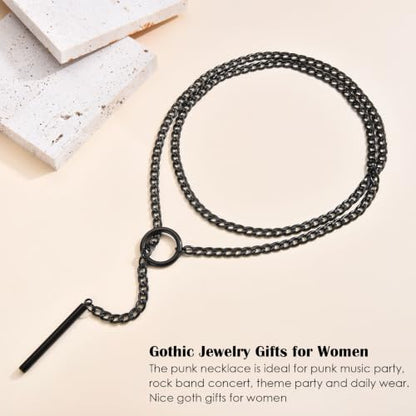 Lariat Y Necklaces Wrap Choker Necklace for Women - Stainless Steel Slip Chain Gothic Black Choker Necklace, Punk Rock Collar Jewelry Gothic Accessories Halloween Wedding Chains