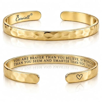 Carviell Bracelet - Gifts for Women – Inspirational, Friendships, Love, Mom, Daughters, Sisters, Christian, Graduations, Memorials & Wedding Gifts – 100+ Phrases – Stainless Steel, Gift Ready - color: CONFIDENCE Gift - You are Braver than you believe, sma