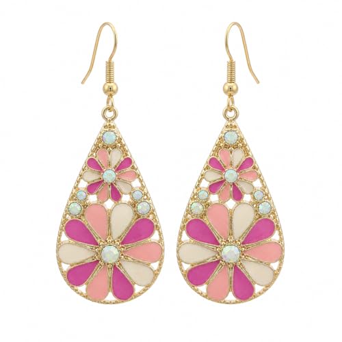 Colorful Green Teardrop Earrings for Women - Bohemian Style Enamel Dangle Earrings Lightweight Fashion Jewelry for Daily/Wedding/Party - color: Pink