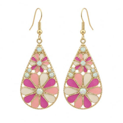 Colorful Green Teardrop Earrings for Women - Bohemian Style Enamel Dangle Earrings Lightweight Fashion Jewelry for Daily/Wedding/Party - color: Pink