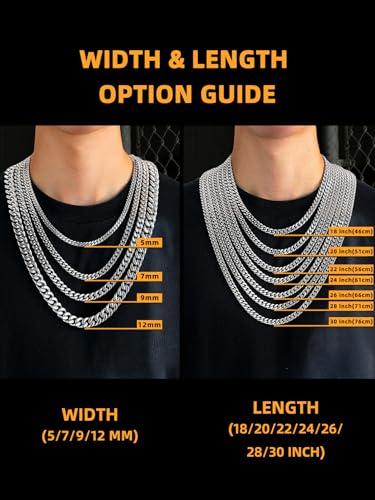 Bestyle Thick Stainless Steel Mens Cuban Link Chain, Black/Gold Chain for Men, No Tarnish & Durable Men Chain Necklace, 5/7/9/12mm Wide, 18"-30" Long, Gift Package - style: a. 5mm-Stainless Steel