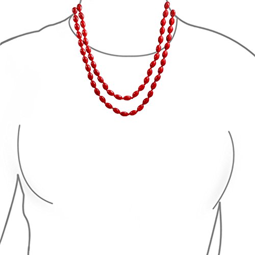 Red Blue Turquoise Oval Beaded Endless Strand Necklace Multi Layer 50" - color: Red