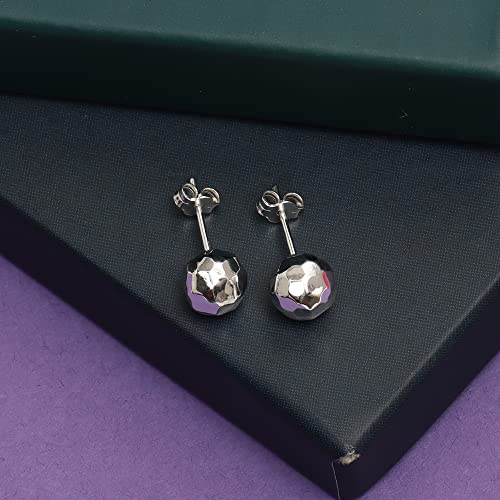 Charmsy 925 Sterling Silver Ball Post Stud Earrings for Women | Round Hammered Lightweight Disco Classic Ball Stud Earring for Women Teen | Sizes 3mm-11mm - style: 10mm-Hammered