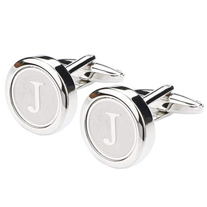 Mens Classic Stainless Steel Initial Cufflinks 26 Alphabet Initial Letter Cufflinks Business Wedding Shirts A-Z - style: J