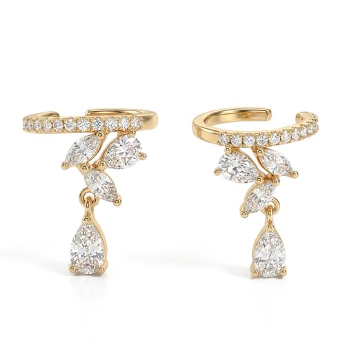 Women Ear Cuff Earring Gold Non Pierced Ear Cartilage Clip on Wrap Hoop 14K Gold Filled Tiny Boho Beach Simple Minimalist Delicate Handmade Hypoallergenic Jewelry Gift-Sold as Single/Pair - style: Flower /Pair