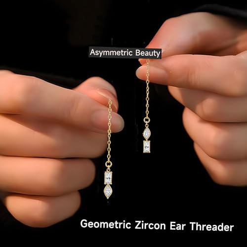 Long Chain Drop Earrings for Women, 925 Sterling Silver, Dainty Dangling Elegant Earrings for Daily Wear, Gift for Her - color: G-LF