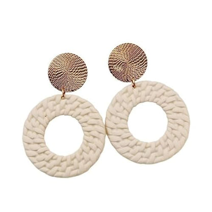 Boho Acrylic Geometric Round Braided Drop Dangle Earrings for Women - color: Beige