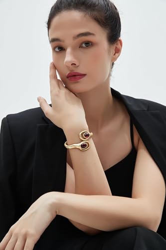 GelConnie Chunky Cuff Bangle Bracelet for Women, Statement Jewelry | Gold and Silver Tone Cuff Bangles with Resin, Crystal and Textured Accents for Party, Vacation and Dressy Looks - style: Bangle 02-Gold