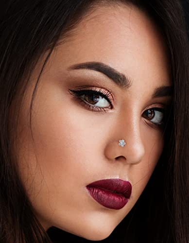 Akeoqi 12Pcs Nose Rings Stud L Shape Nose Rings Cubic Zirconia Butterfly Flower Eye Moon Crown Heart Lightning Shape Nose Studs Piercing Jewelry for Women Men Silver Gold Plated 20G - style: B:Eye