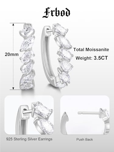 Moissanite Hoop Earrings for Women, 3.5ct/0.76ct D Color VVS1 Yellow Gold Plated Earrings, 925 Sterling Silver Inside Out Round Loops/Six Stone 20mm Hoops, Birthday Christmas Valentines Jewelry - color: White Gold - Six Stone