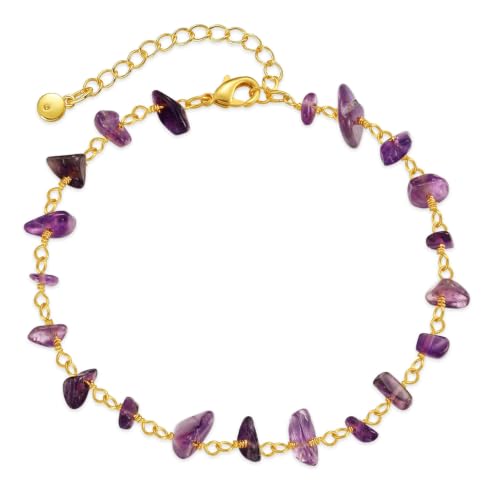 Ankle Bracelets for Women 18K Gold Plated Anklet for Women Gold Charm Anklet Waterproof Summer Beach Foot Chain Jewelry Gifts - style: raw amethyst anklet