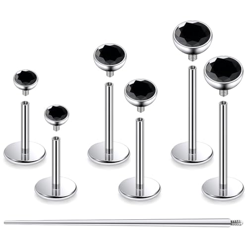 F136 Titanium 20/18/16G Internally Threaded Flat Back Stud Earrings Nose Rings Lip Medusa Monroe Labret 6/8/10mm Short/Long Bar Piercing Jewelry with Taper for Women Men - color: Black, size: 20g=0.8mm