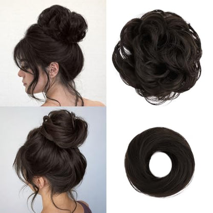 2PCS Messy Bun Hair Pieces Synthetic Hairpieces For Women Brown | Messy Bun and Donut Bun in one set for natural-looking volume and elegant updos for every occasion. - color: Brown