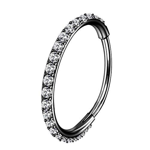 OUFER Nose Rings Surgical Steel Cartilage Earrings Tragus 316L Stainless Steel Helix Earrings Cartilage Earring 14G/16G/18G/20G Hinged Segment Rings Hoop - color: Black