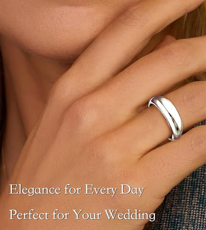 Non Tarnish Gold Chunky Rings for Women, 14K Gold Plated Statement Dome Rings Stacking Silver, Adjustable Mens Eternity Wedding Band Mixed Metal Jewelry Size 3-13 - color: Silver, size: 7, style: Chunky Dome Ring